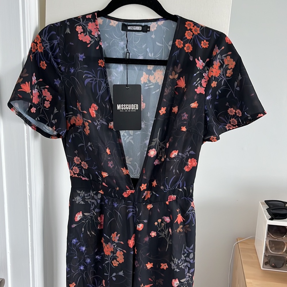 Deep V Sexy Floral Jumpsuit